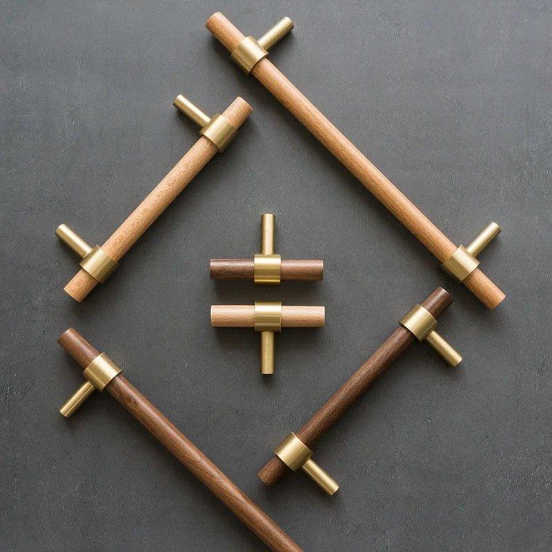 Træ håndtag med messing hardware (bøg eller valnød) - Grebet